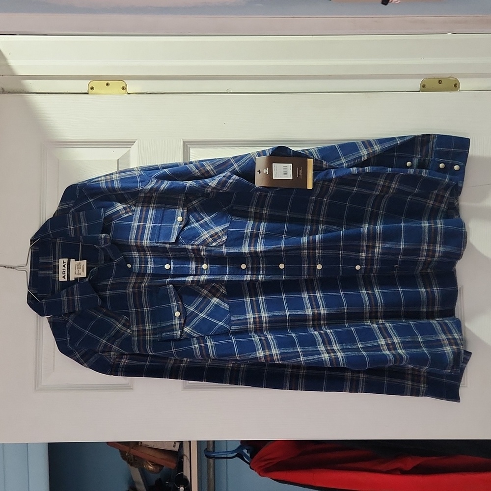 Mens blue pearl button flannel